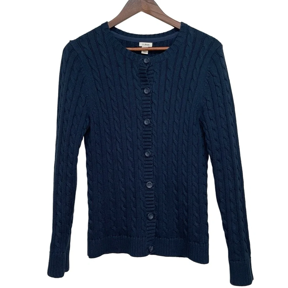 L.L. Bean Navy Cable Knit Cardigan - Picture 4 of 8